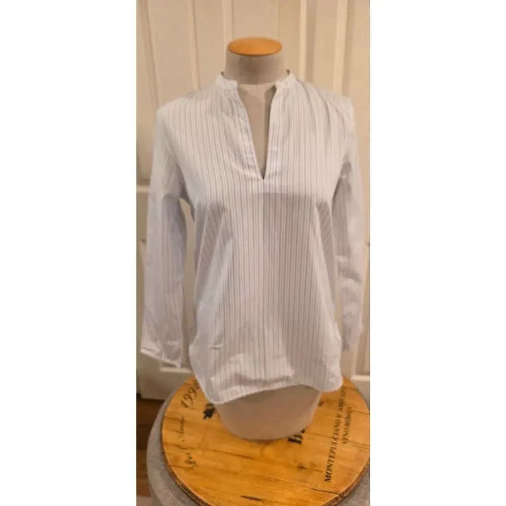 Everlane Popover Notch Collar Blue & White Stripe 3/4 sleeve Size 6 NWOT